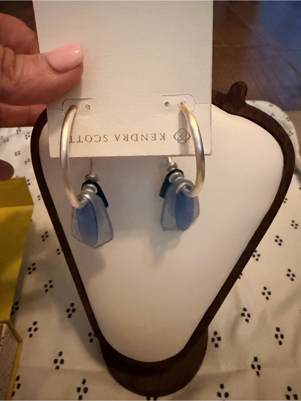 Kendra Scott Silver Hoop Earrings with Light Blue Sea Glass Charms